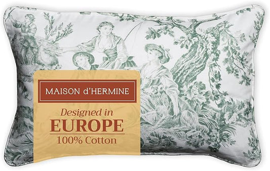Maison d' Hermine Decorative Pillow Covers 12x20 Inch Rectangle 100% Cotton Throw Pillow Covers with Invisible Zipper for Couch, Chair, Sofas, Bedroom, Home (The Miller - Antique Green (White))