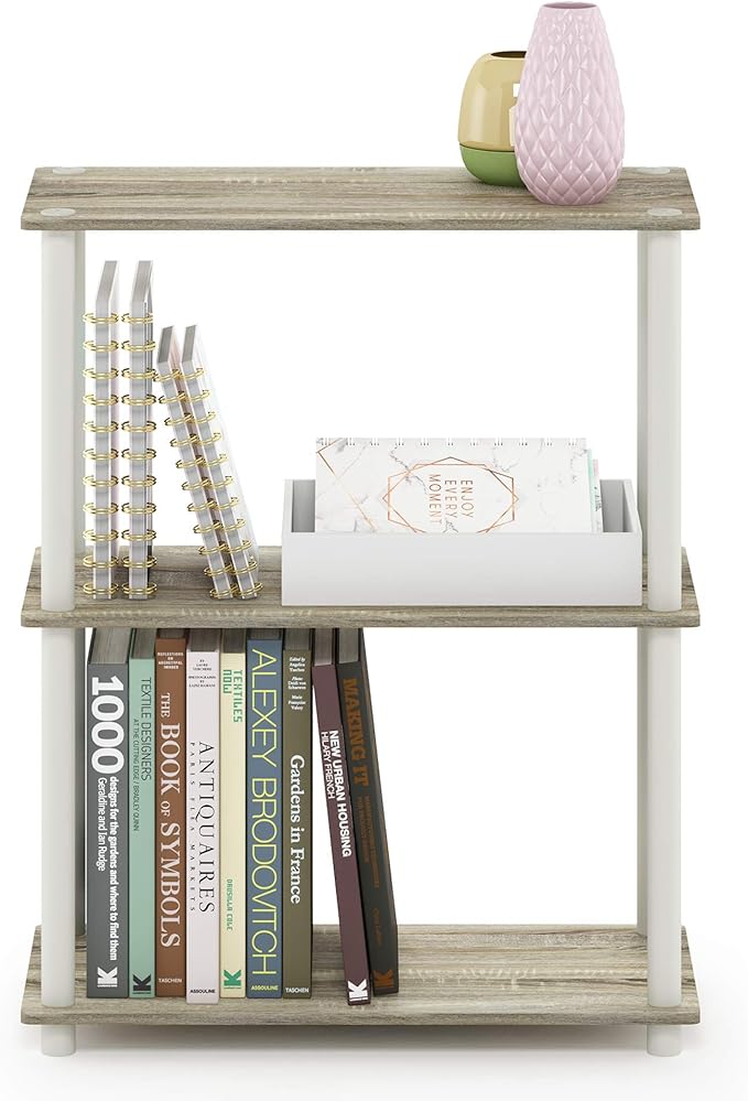 Furinno Turn-N-Tube 3-Tier Compact Multipurpose Shelf Display Rack, Sonoma Oak/White
