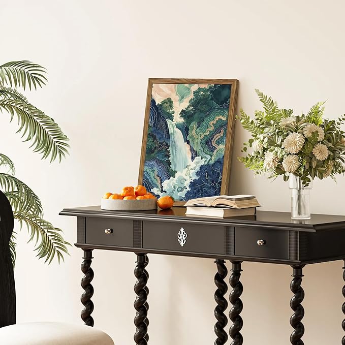 Framed Japanese Waterfall Canvas Wall Art, Abstract Landscape Wall Decor Paintings, Blue Green Nature Mountain Pictures Prints Zen Aesthetics Home Decor for Living Room Bedroom Bathroom 12x16 inch