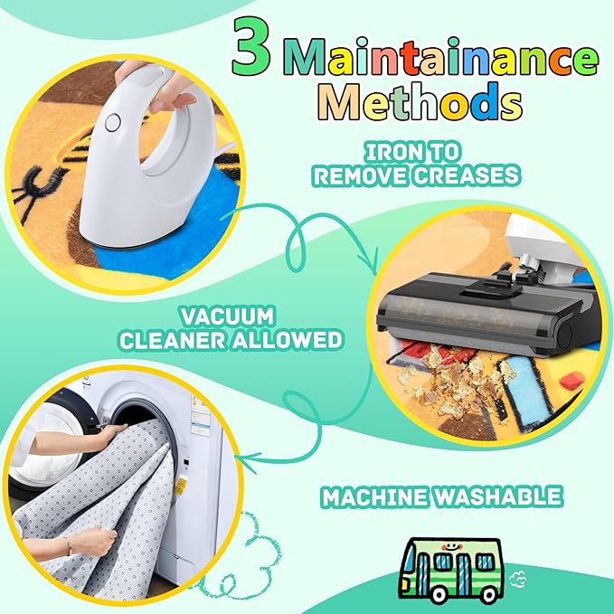 Kids 3x5 Ft Construction Site Play Rug, Baby Play Mat, Tufted Wool & Rubber, Non-Slip, Stain & Fade Resistant, Machine Washable, Rustic Cartoon Construction Site Pattern