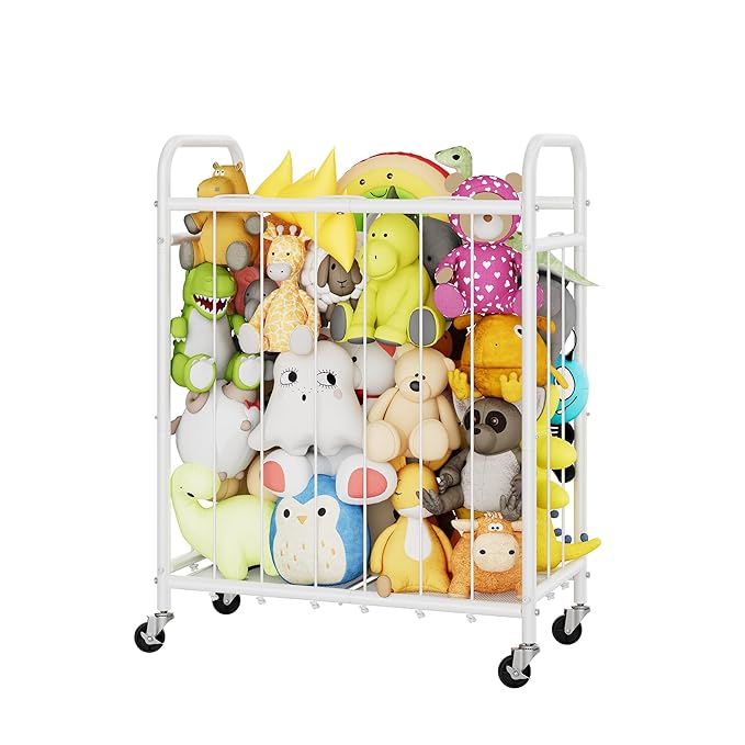 GRANNY SAYS Stuffed Animal Storage, Plushies Storage with Wheels, Stuffed Animal Zoo Storage Tube, Toy Storage Organizer, Stuffed Animal Holder for Kids Room, Playroom, Nursery, White