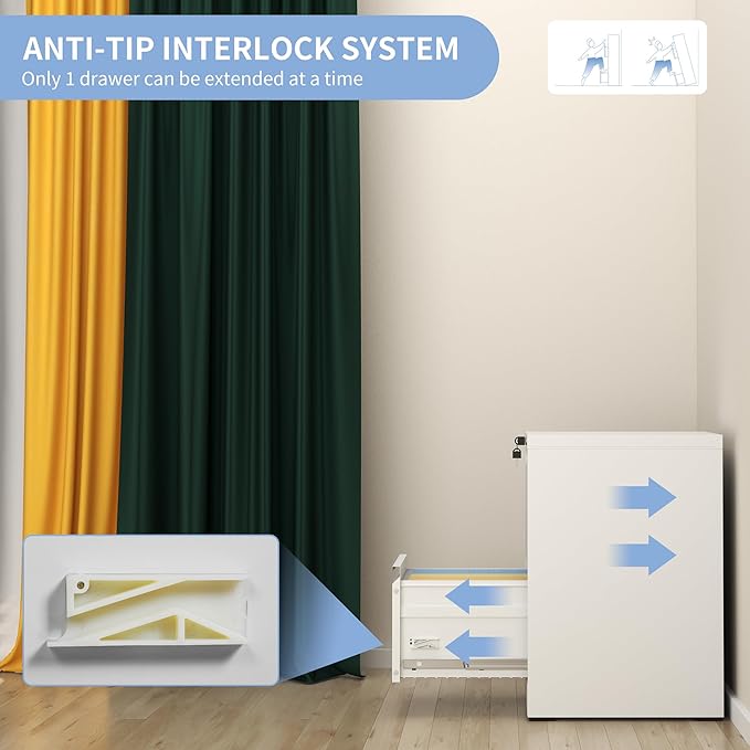 AQY File Cabinet with Lock, Metal Filing Cabinets for Home Office, 18" Deep Vertical Storage Drawer for Hanging A4/Letter/Legal Size Files, Assembly Require(White, 2 Drawers)