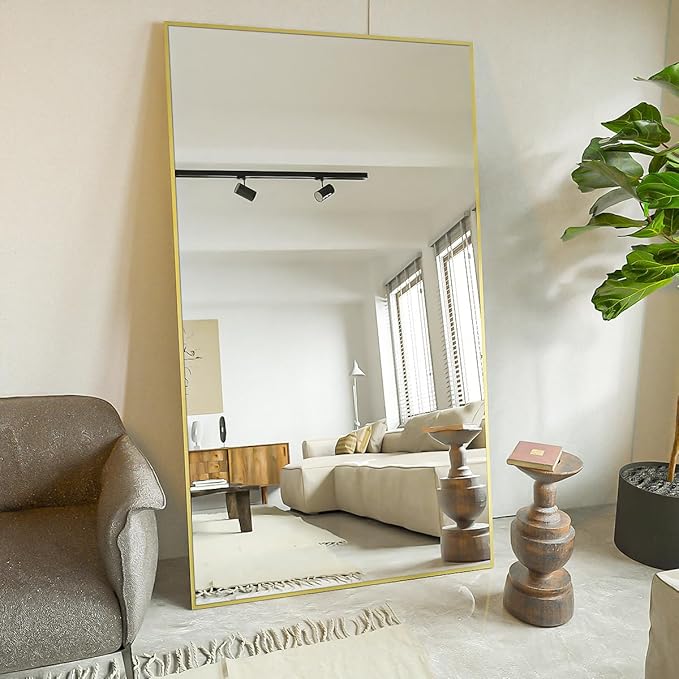 Koonmi 76"x34" Mirror Full Length, Gold Oversized Full Length Mirror with Stand, Large Gold Mirror for Bedroom Living Room, Leaning, Standing or Hanging Horizontally/Vertically