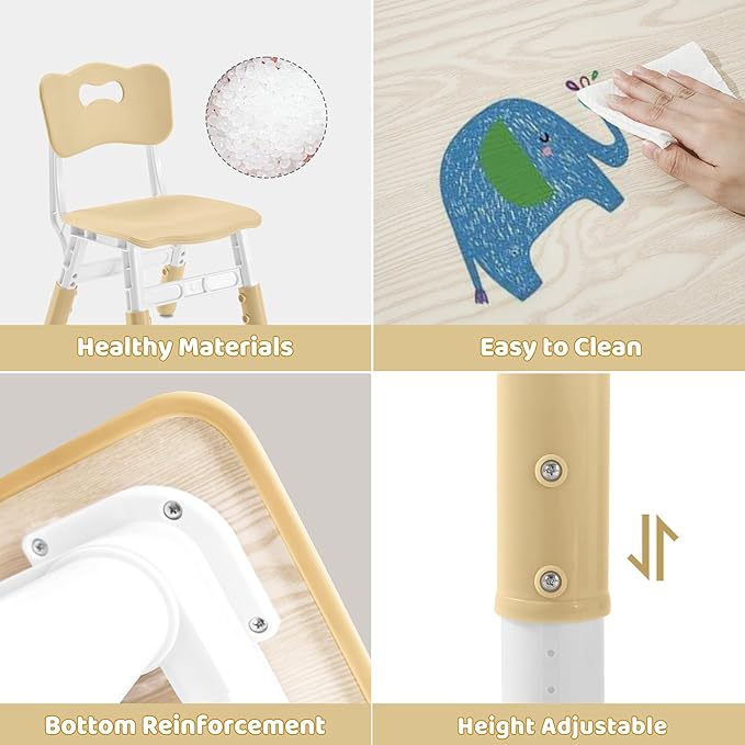 Adjustable Kids Table Chairs Set – Graffiti Desktop, Multi-Activity Height-Adjustable Toddler Study Desk for Ages 3-8 – Ideal for Home, Classroom, Daycare (W-Brown, 2 Chairs-23.6" L x 23.6" W)