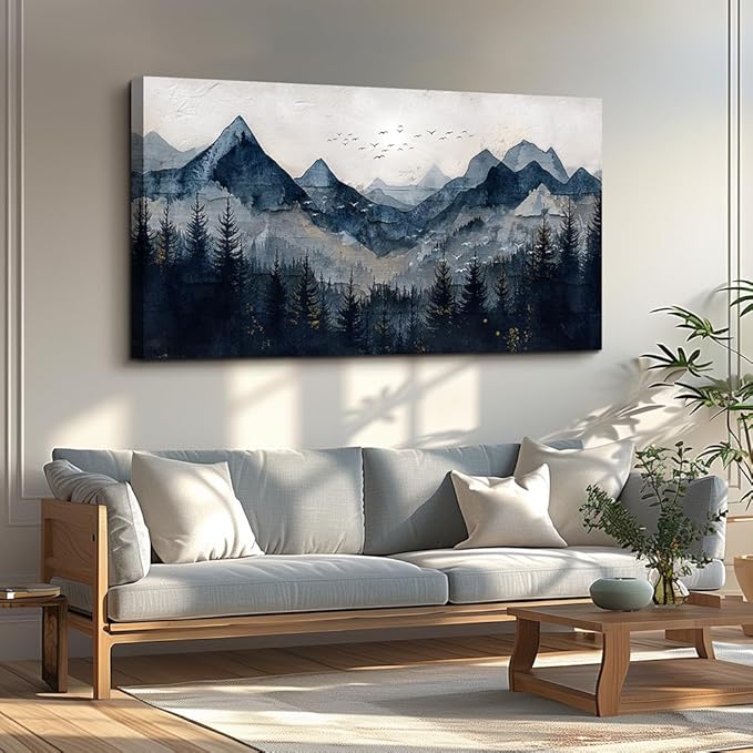 Wapluam Framed Canvas Wall Art Decor Vintage Black And White Wall Painting Wall Art for Living Room Abstract Mountains Landscape Pictures Wall Decor For Bedroom Office Ready To Hang Home Decorations