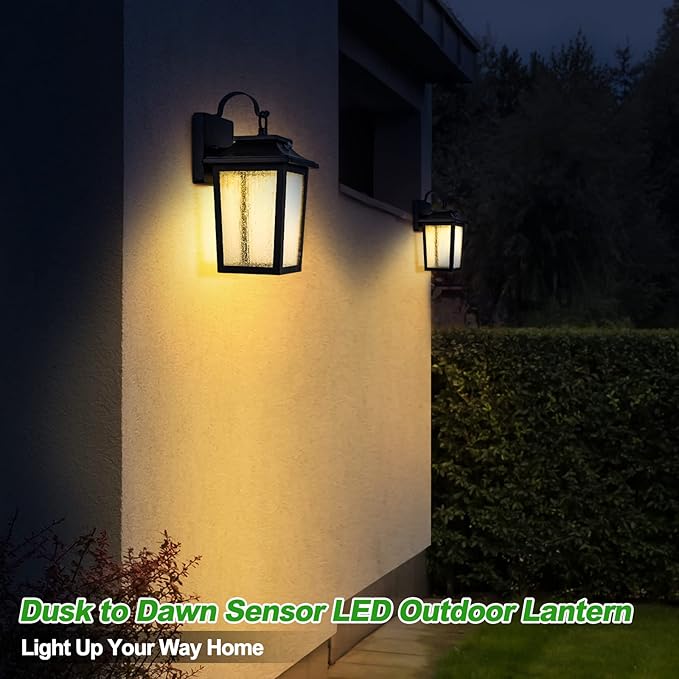 LED Dusk to Dawn Outdoor Lighting - 2 Packs Outdoor Wall Lights for House, 13W 3000K LED Outside Porch Lantern, Black Exterior Wall Sconce for Garage Doorway Garden, 100% Waterproof Anti-Rust