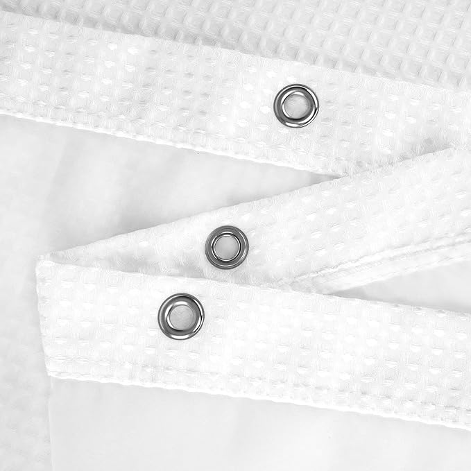 N&Y HOME 48 Inch Waffle Weave Shower Curtain with Snap-in Fabric Liner & 12 Metal Hooks Set - 48" x 72" Shower Stall Size, Hotel Style & Mesh Top Window, Machine Washable - White, 48x72
