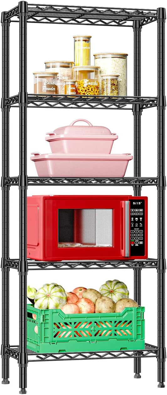 IZEUK 5 Tier Steel Storage Shelves, Heavy Duty Metal Shelf Wire Shelving Rack for Pantry, Kitchen, Living Room, or Office Organization (11.8" D x 23.6" W x 59.5" H, 1250LBS, Black)