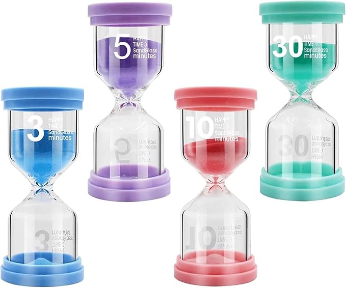 Sand Timer for Kids 4 Pack Colorful Hourglass 3min, 5mins, 10mins, 30mins Sand Clock Timer for Classroom, Games and Kids Room
