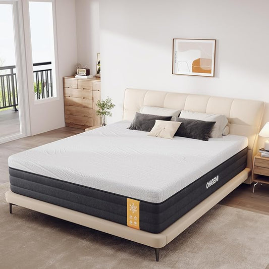 OhGeni 10 Inch Full Size Mattress, Cooling Gel Memory Foam Bed Mattresses in a Box, Cool Touch Surface, Ergonomic Support & Pressure Relief, Medium Feel, CertiPUR-US Certified Foam, Designed in USA