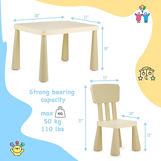 Toddler Table and Chair Set with Storage Drawer, Height-Adjustable Kids Desk and Chair Set for Ages 2-8, Easy-Clean Children’s Table and Chairs with Sturdy Legs & Round Corners