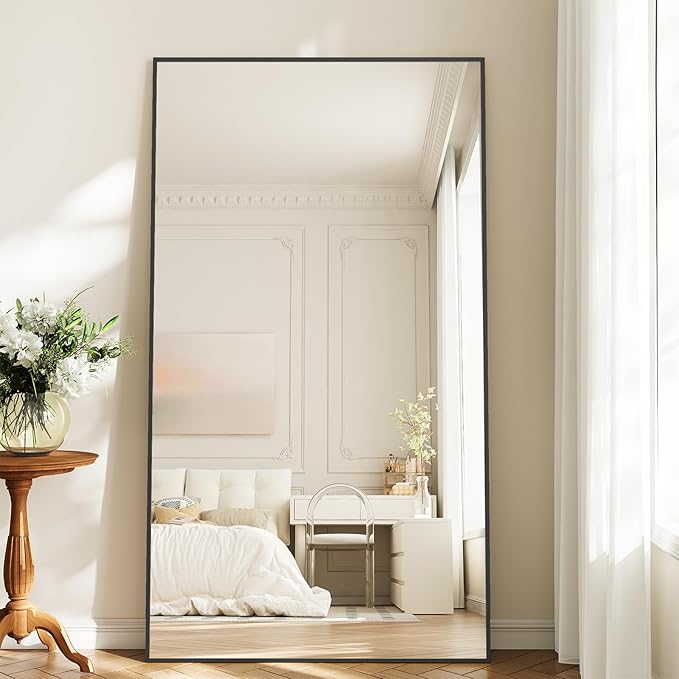 Koonmi 77"x38" Floor Mirror Full Length, Bedroom Floor Body Mirror with Stand, Large Black Mirror, Leaning, Standing or Hanging Horizontally/Vertically