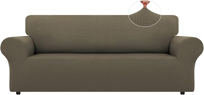 LURKA Stretch Sofa Slipcovers 1 Piece Couch Covers for 3 Cushion Couch Sofa Furniture Protector Full Sofa Covers with Elastic Bottom for Kids and Dog (Large, Khaki)