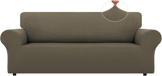 LURKA Stretch Sofa Slipcovers 1 Piece Couch Covers for 3 Cushion Couch Sofa Furniture Protector Full Sofa Covers with Elastic Bottom for Kids and Dog (Large, Khaki)