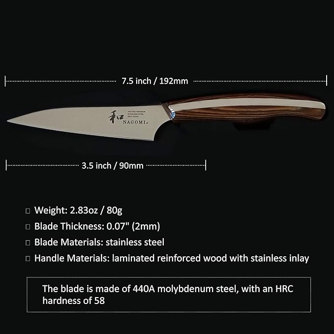 NAGOMI 3.5 inch Premium Peeling Paring Knife, Stainless Steel HRC58 Handy Ultra Sharp Paring Knife for Curved Surface Of Fruits & Vegetables | Black Stylish Gift Box