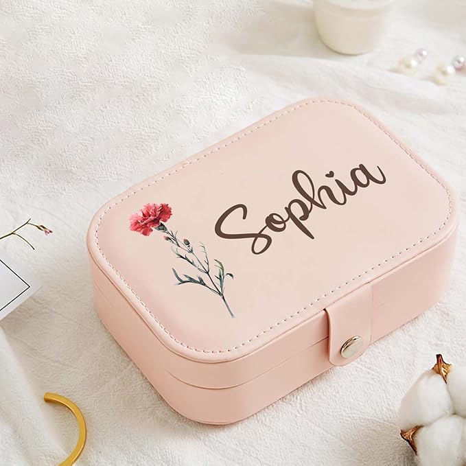 Personalized Jewelry Box Gifts for Women Custom Travel Jewelry Case Organization Leather Customized Birthday Anniversary Bridesmaid Gifts