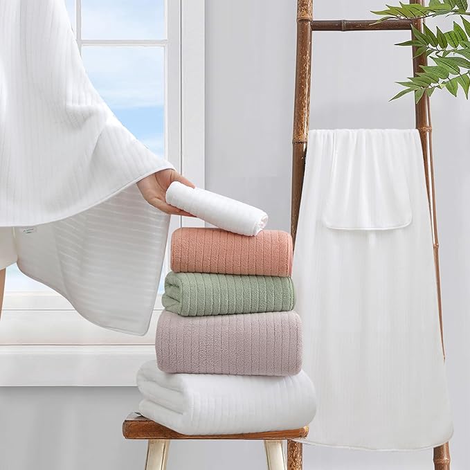 18 Piece Bath Towels Set,Ultra Soft Family Bathroom Towel Set with Hanging Loops-6 Bath Towels,6 Hand Towels,6 Washcloths,Highly Absorbent Quick Dry Shower Towel for Bathroom,Hotel,Spa-White Towel Set