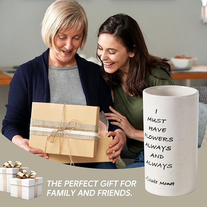 Ceramic Vase 8.27 Inches H, Flower Vase for Home Decor I Must Have Flowers Always and Always White Vase for Bohemian Decor, Pampas Vase