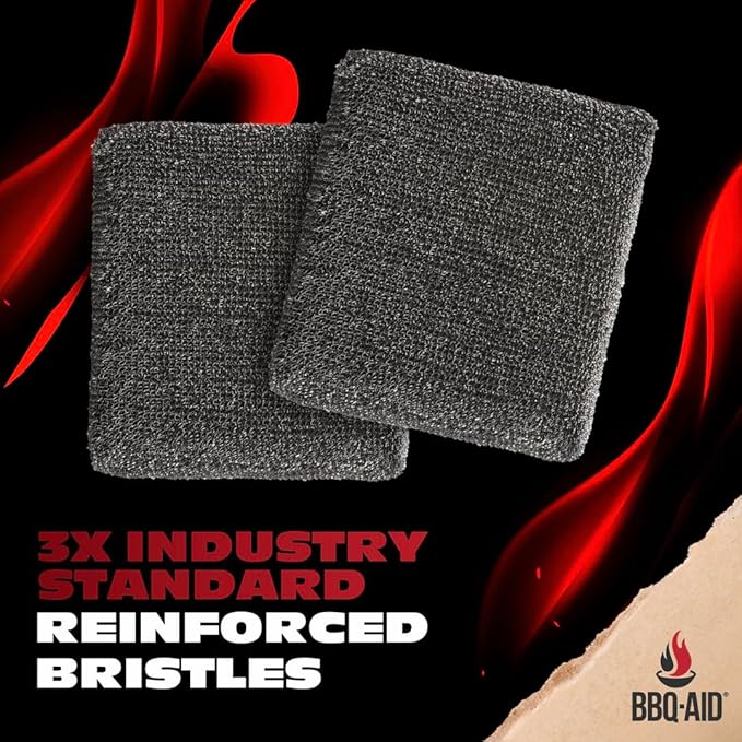 BBQ-AID 2-Pack Bristle Free Grill Brush Replacement Heads, Grill Cleaning Bristle Free Brush - for 2025 Model Brush and Scraper. Stainless Steel Poly Mesh Blend - No Scratch Cleaning for Any Grill