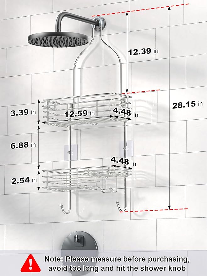 SMARTAKE Hanging Shower Head Caddy, Rustproof Bathroom Shower Shelf Organizer, SUS201 Stainless Steel Over The Storage Rack, for Toilet, Bathroom, Silver