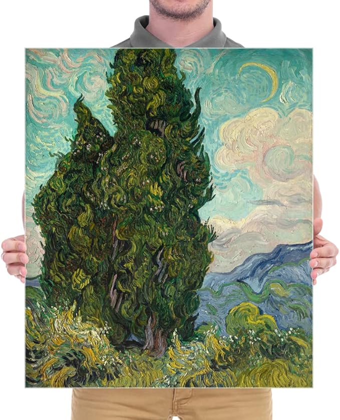 Wieco Art Cypresses by Van Gogh Classic Canvas Prints Wall Art Famous Oil Paintings Green Tree Picture Ready to Hang for Home Decorations Modern Abstract Forest Landscape Artwork