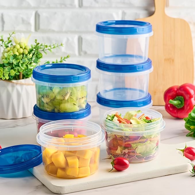Qeirudu 10 Pack 16oz Freezer Storage Containers with Screw Lids, Leakproof Meal Prep Containers, Small Plastic Food Storage Containers for Soup, Fruits, Leftovers, Salads, Oats