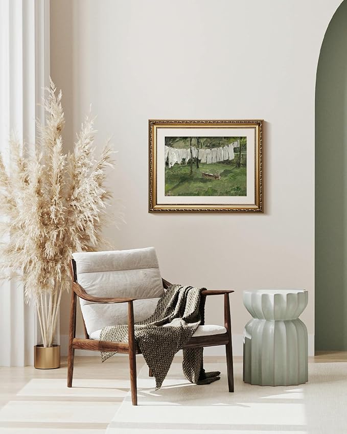 VIYYIEA Gold Framed Canvas Wall Art for Living Room,Vintage Laundry Room Art Print, Antique Oil Painting, Country Landscape Vintage Wall Art Canvas,For Living Room, Bedroom, Office,Gallery - 13x16in