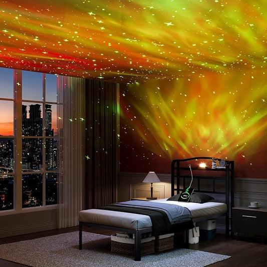 Twin Size Bed Frame - Storage Headboard with Charging Station & Galaxy Aurora Projector, 14 Inch Sturdy Metal Platform Bed Frame No Box Spring Needed, Easy Assembly, No Noise, Black