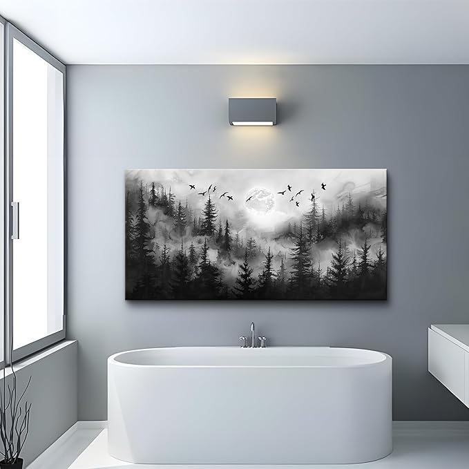 Lapremoly Forest Tree Painting for Living Room Modern Landscape Wall Art Canvas Prints Black And White Pictures Home Decor Bedroom Bathroom Office Wall Decor Artwork Ready To Hang Home Decoration