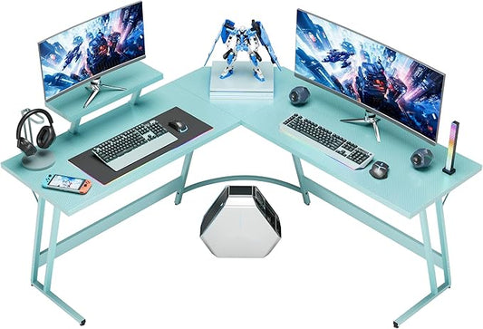 Homall L Shaped Gaming Desk Computer Corner Desk PC Gaming Desk Table with Large Monitor Riser Stand for Home Office Sturdy Writing Workstation (Blue, 51 Inch)