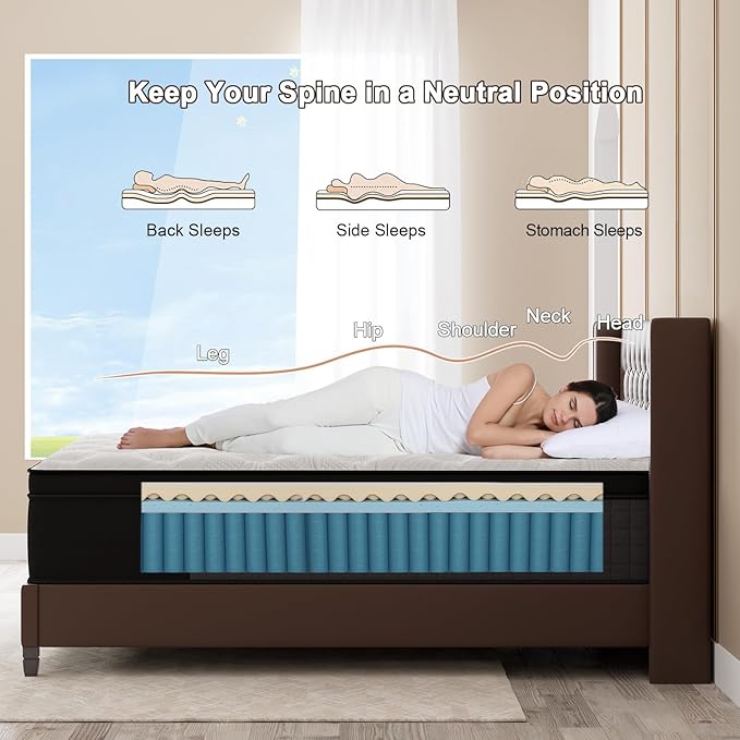 Queen Mattress, 12 Inch Hybrid Mattresses Eurotop with Gel Memory Foam,Motion Isolation Individually Wrapped Pocket Coils Breathable Comfort Soft Pressure Relief 100 Night Trial