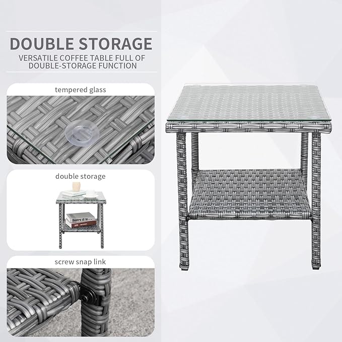 Rocking Chair Outdoor 3 Pieces High-Backed Patio Rocking Chairs Bistro Table and Chairs Set of 2, Navy Blue