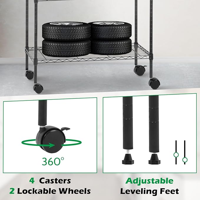 5 Tier Shelving Unit Heavy Duty Wire Shelving Unit Easy Installation Metal Shelving Unit 14"D x 30"W x 60"H Metal Storage Shelves with Wheels Wire Shelving Rack for Garage Home Kitchen, Black