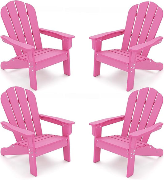 Giantex HDPE Kids Adirondack Chair - All-Weather Lawn Toddler Chair with Ergonomic Design, Children’s Outdoor Chair for Toddlers Ages 3-8, Kid’s Patio Furniture for Deck, Garden (4, Pink)