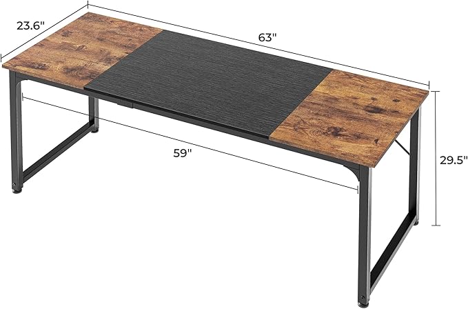 Huuger Computer Desk, 63 Inch Office Desk, Gaming Desk Writing Desk, Work Desk for Home Office, Study, Modern Simple Desk, Large Legroom, Metal Frame, Rustic Brown and Black
