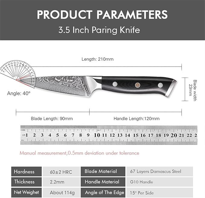 Professional Paring Knife 3.5 Inch - Classic Damascus Japanese VG-10 Steel Fruit Knife