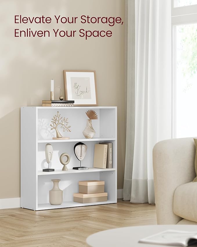 VASAGLE Custos Collection - Bookshelf, 3-Tier Bookcase, Book Shelf, Open Storage Shelf, 9.4 x 31.5 x 32 Inches, for Living Room, Home Office, Dinning Room, Cloud White ULBC173T14