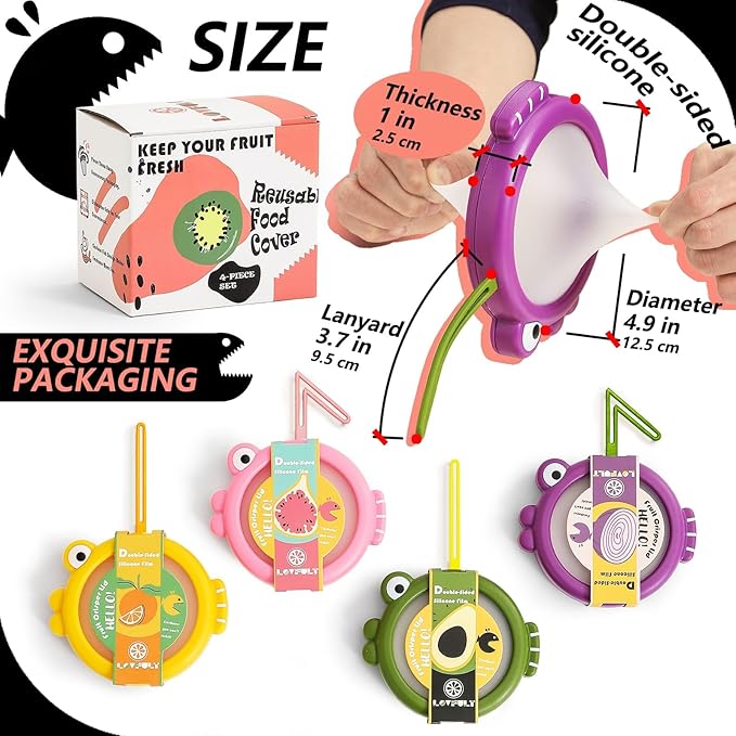 Avocado & Onion Saver – 4-Pack Reusable Food Storage Containers for Fridge – Fish-Shaped Keepers for Tomato, Garlic, Lemon – Help Reduce Food Waste