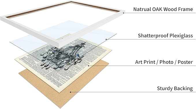 Poster Master Dictionary Art Poster - Antique Chandelier Print - Bird Art - Baroque Art - Gift for Men & Women - Chic Decor for Living Room, Dining Room, Bedroom or Kitchen, 16x20 White Framed