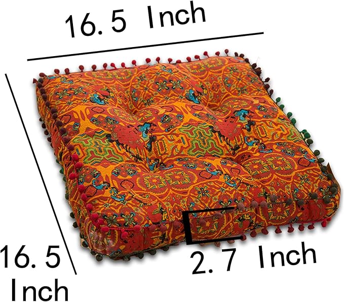 Orange Bohemian Seat Cushion,Indoor Boho Chair Cushions for Dining Chairs,Square Chair Pad,Decorative Seat Cushions for Kitchen Chairs (Orange Square 16X16)