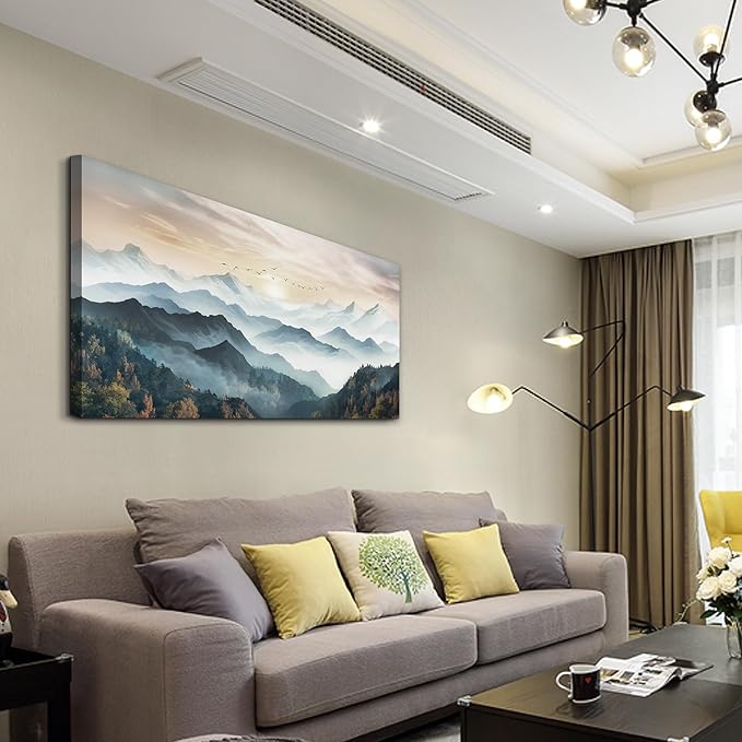 Lapremoly Canvas Wall Art For Living Room Large Wall Decor For Bedroom Office Wall Decoration Fog Forest Landscape Wall Painting Mountain Wall Prints Pictures Artwork Modern Room Home Decor 20"X40"