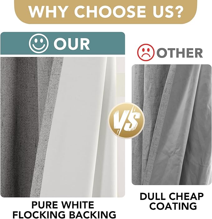 H.VERSAILTEX Linen Blackout Curtains 108 Inches Long 100% Blackout Thermal Insulated Textured Linen Look Curtain Draperies Anti-Rust Grommet, Energy Saving with White Liner, 2 Panels, Dove Gray