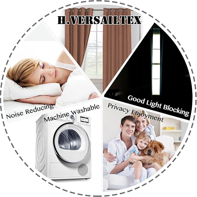 H.VERSAILTEX 100% Blackout Curtains for Bedroom Thermal Insulated Linen Textured Curtains Heat and Full Light Blocking Drapes Living Room Curtains 2 Panel Sets, Washed Spice, 52x54 Inch