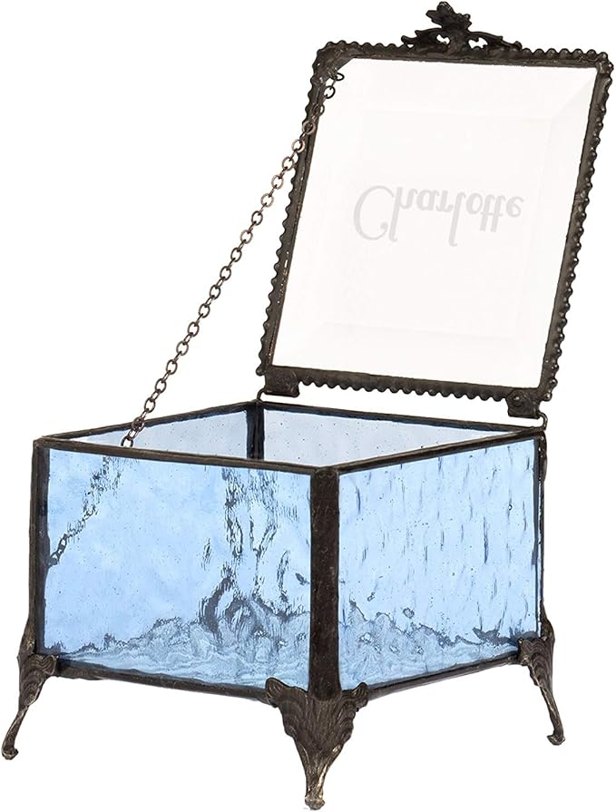 Personalized Engraved Jewelry Box Decorative Vanity Display Stained Glass Keepsake -J Devlin Box EB217-1 (Blue)