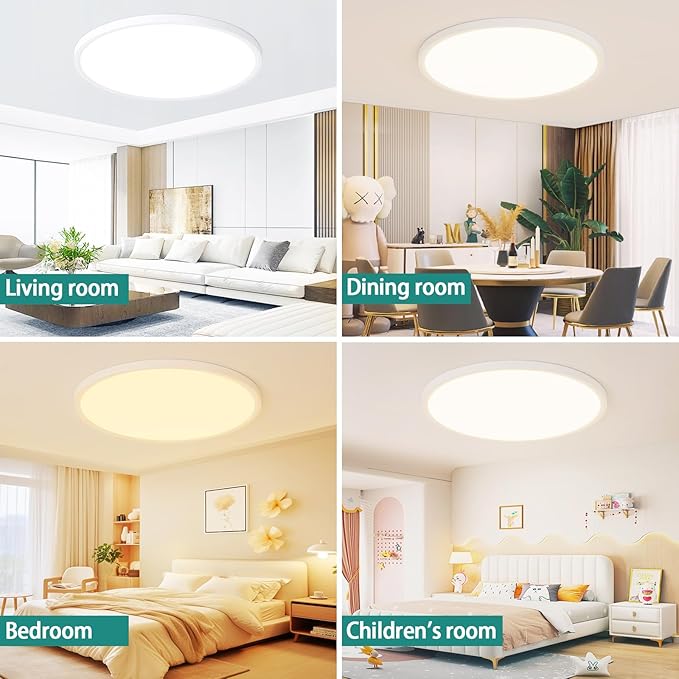 20 Inch Dimmable LED Ceiling Light Fixture, Ultra Thin Flush Mount, 40W 4000Lumen, 3 Color Changeable, Round, White, for Dining Room, Kitchen, Bedroom, Office, Hotel