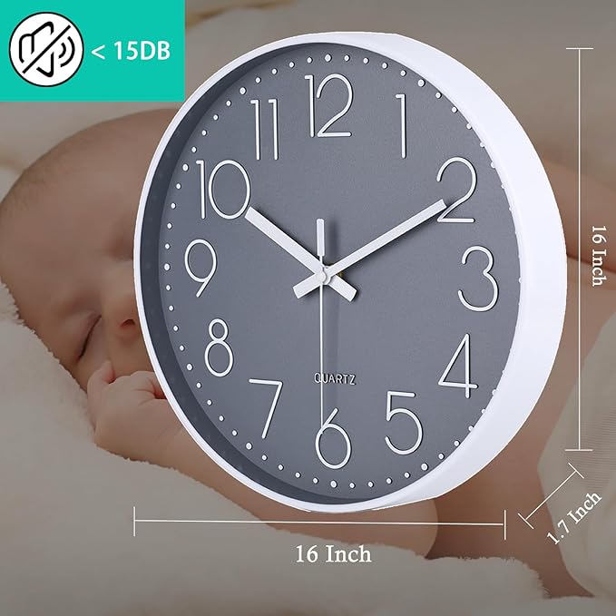 jomparis 16 Inch Large Wall Clock Silent Modern Elegant Simple Decor for Living Room Office