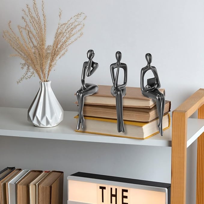 Thinker Statue Gold Decor Abstract Art Sculpture, Golden Resin Collectible Figurines for Home Living Room Office Shelf Decoration,Great Gifts Ideas (Sitting Posture-Black)