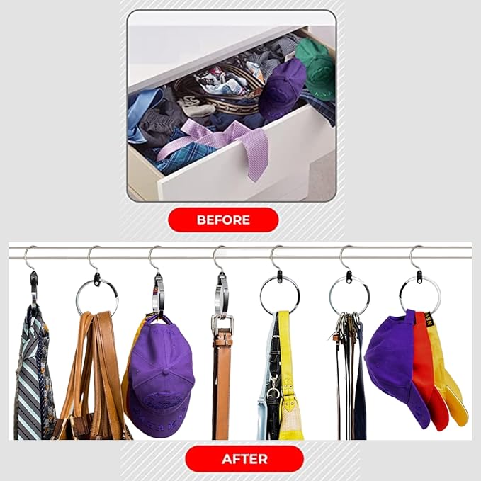 Multipurpose Closet Hangers- Tie and Belt Hanger for Closet- Great Space Saving Belt Organizer for Wardrobe - Ideal for Storing Belts, Ties, Scarfs, Baseball Hats, Purses & More- 2 Pack