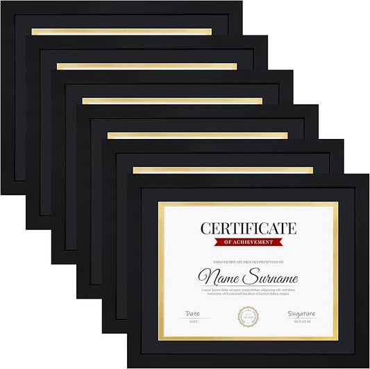 11x14 Picture Frame set of 6, Multi Certificate 8.5 by 11 Picture Frames with Mat Bulk, Document Diploma Award Frame for Wall Hanging or Tabletop Display, Black