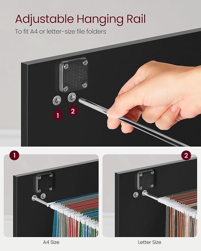 VASAGLE 2 Drawers File Cabinet with Lock, Printer Stand, Office Filing Cabinet Organizer, for A4 and Letter Size Documents, Ink Black UOFC061B16